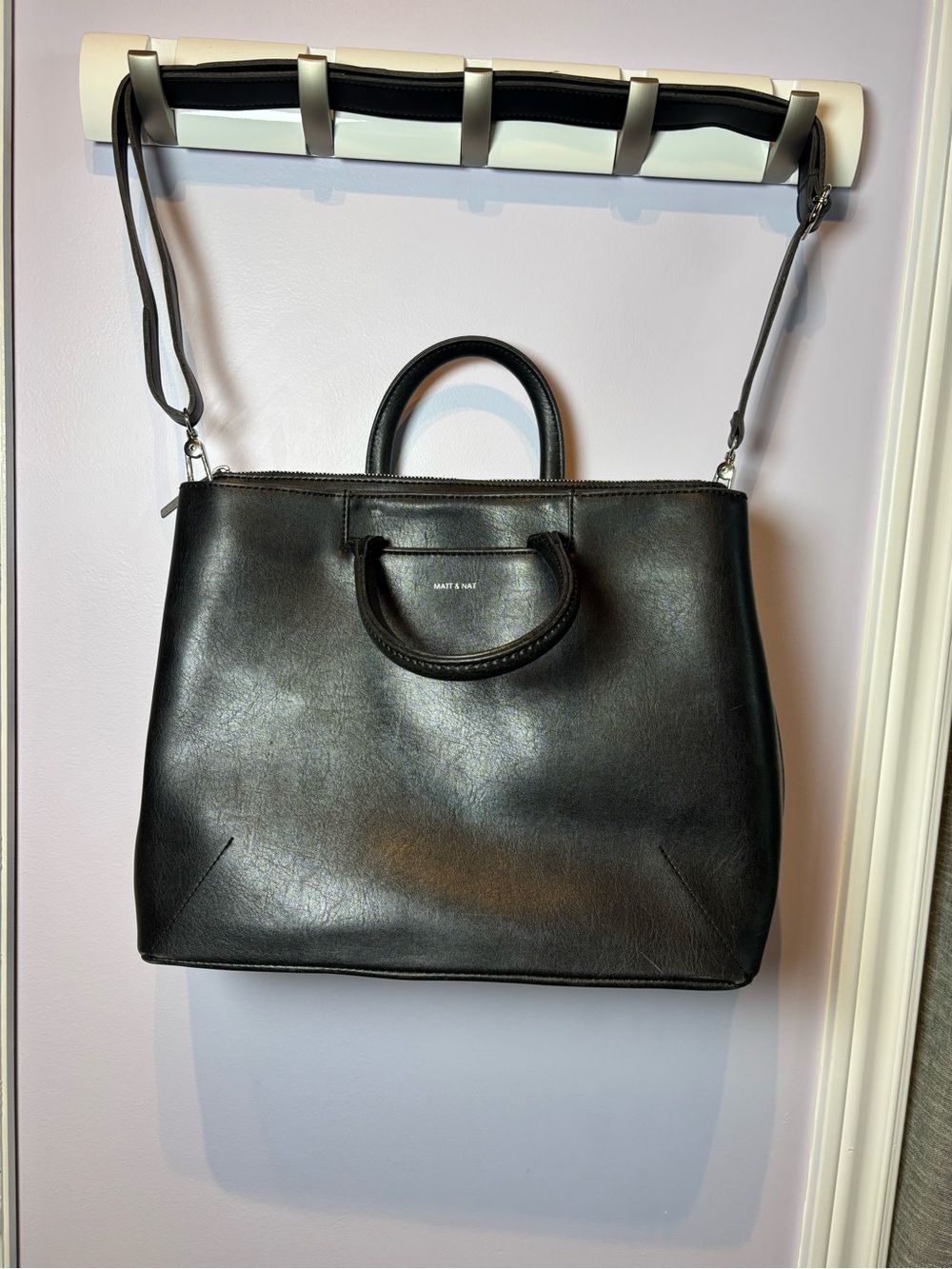 Matt & Nat Black Vegan Kintla Satchel with Removable Strap Laptop Pocket